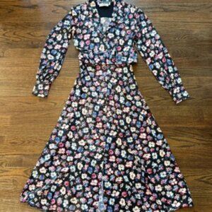 ROTATE Birger Christensen Size 2 Jojo Floral Print Midi Shirtdress